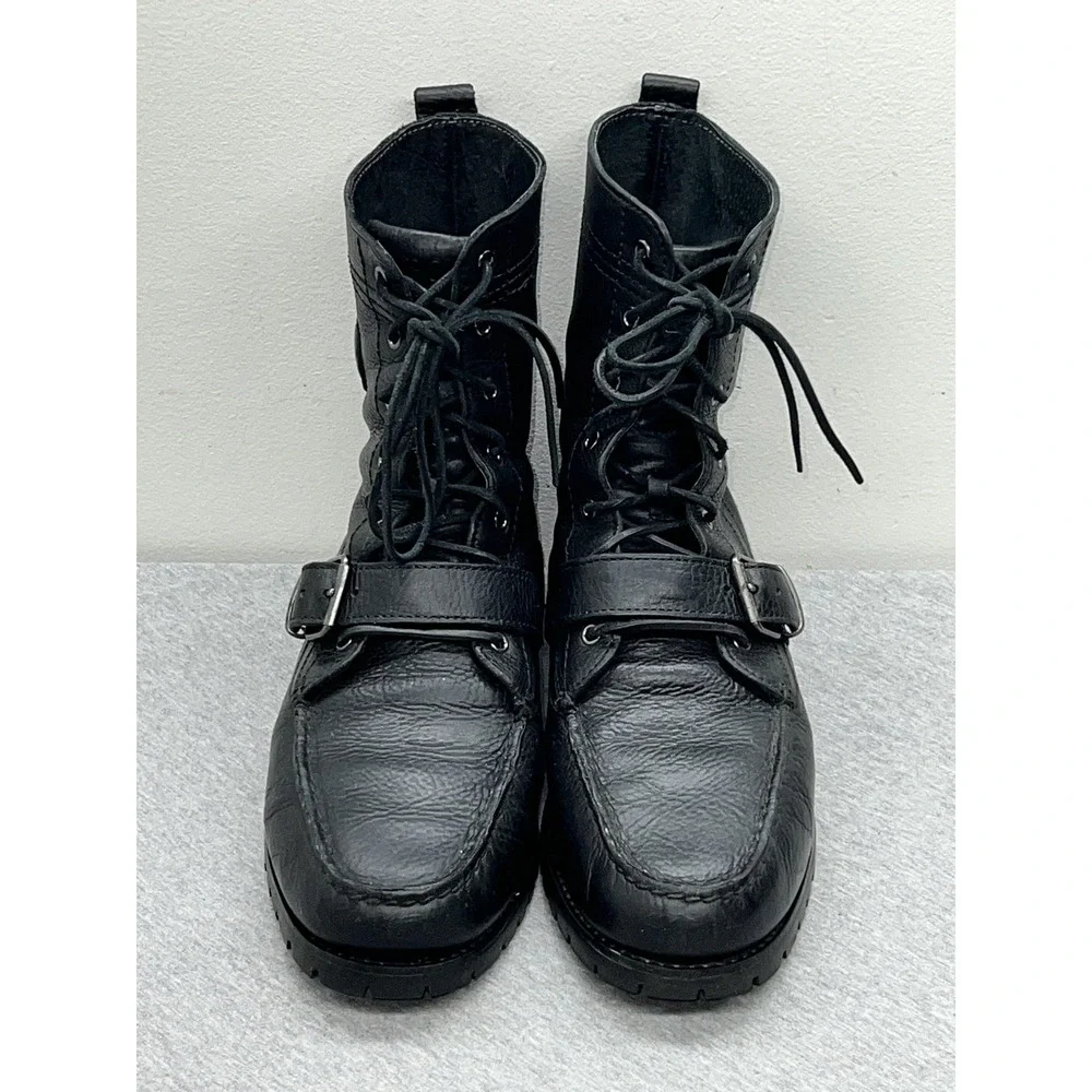 Polo Ralph Lauren Ranger Boots Mens Size 11D Black Leather Buckle Combat Work‎